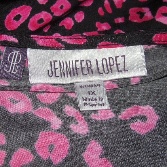 Jennifer Lopez Pink Leopard Print Drape Front Top 1X – Y2K Bold Statement Blouse - Picture 4 of 6